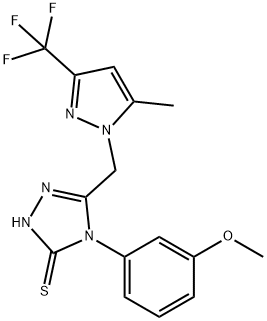 3H-1,2,4-Triazole-3-thione,  2,4-dihydro-4-(3-methoxyphenyl)-5-[[5-methyl-3-(trifluoromethyl)-1H-pyrazol-1-yl]methyl]- Struktur