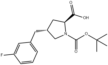 (2S,4R)-1-(tert-butoxycarbonyl)-4-(3-fluorobenzyl)pyrrolidine-2-carboxylic acid Struktur