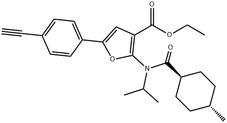 3-Furancarboxylic  acid,  5-(4-ethynylphenyl)-2-[[(trans-4-methylcyclohexyl)carbonyl](1-methylethyl)amino]-,  ethyl  ester Struktur