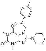 1H-Purine-2,6-dione, 3,7-dihydro-1,3-dimethyl-7-(2-(4-methylphenyl)-2- oxoethyl)-8-(1-piperidinyl)- Struktur