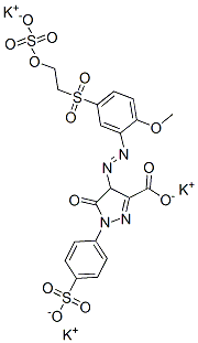 tripotassium 4,5-dihydro-4-[[2-methoxy-5-[[2-(sulphonatooxy)ethyl]sulphonyl]phenyl]azo]-5-oxo-1-(4-sulphonatophenyl)-1H-pyrazole-3-carboxylate Struktur