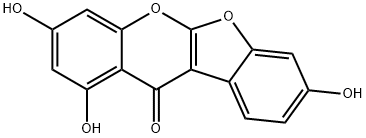 1,3,8-Trihydroxy-11H-benzofuro[2,3-b][1]benzopyran-11-one Struktur