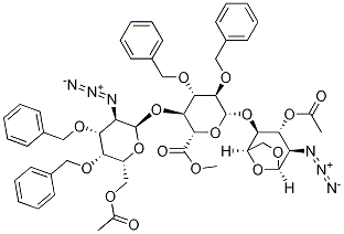 (2S,3S,4S,5R,6R)-Methyl 6-((1R,2S,3R,4R,5R)-3-acetoxy-4-azido-6,8-dioxabicyclo[3,2,1]octan-2-yloxy)-3-((2R,3R,4R,5R,6R)-6-(acetoxyMethyl)-3-azido-4,5-bis(benzyloxy)tertrahydro-2H-pyran-2-yloxy)-4,5-bis(benzyloxy)tetrahydro-2H-pyran-2-carboxylate Struktur