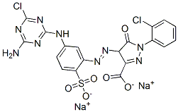 4-[[5-[(4-amino-6-chloro-1,3,5-triazin-2-yl)amino]-2-sulphophenyl]azo]-1-(2-chlorophenyl)-4,5-dihydro-5-oxo-1H-pyrazole-3-carboxylic acid, sodium salt Struktur