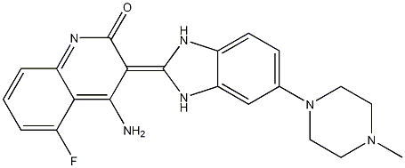 2(3H)-Quinolinone, 4-amino-3-[1,3-dihydro-5-(4-methyl-1-piperazinyl)-2H-benzimidazol-2-ylidene]-5-fluoro-, (3E)- Struktur