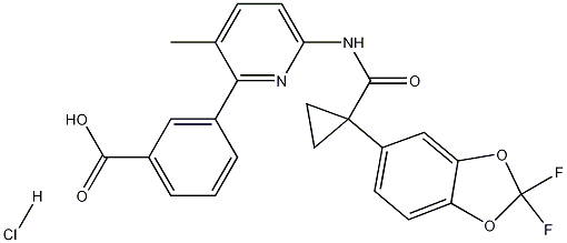 3-(6-{[1-(2,2-Difluoro-benzo[1,3]dioxol-5-yl)-cyclopropanecarbonyl]-amino}-3-methyl-pyridin-2-yl)-benzoicacidhydrochloride Struktur