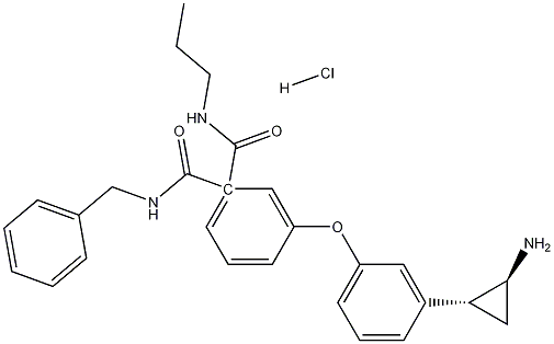 (S)-trans-N-3-{3-(2-Aminocyclopropyl)phenoxy}-1-benzylcarbamoyl propylbenzamide Hydrochloride Struktur