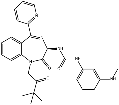 N-[(3R)-1-(3,3-Dimethyl-2-oxobutyl)-2,3-dihydro-2-oxo-5-(2-pyridinyl)-1H-1,4-benzodiazepin-3-yl]-N'-[3-(methylamino)phenyl]urea Struktur