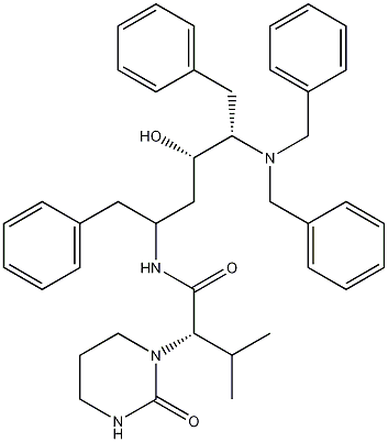 (S)-N-[(2S,4S,5S)-5-(Dibenzylamino)-4-hydroxy-1,6-diphenylhexan-2-yl]-3-methyl-2-(2-oxotetrahydropyrimidin-1(2H)-yl)butanamide Struktur