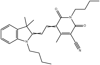 1-Butyl-5-[2-(1-butyl-3,3-dimethyl-1,3-dihydroindol-2-ylidene)ethylidene]-4-methyl-2,6-dioxo-1,2,5,6-tetrahydropyridine-3-carbonitrile Struktur