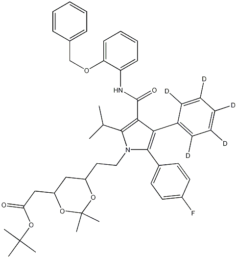 (6-{2-[3-(2-Benzyloxy-phenylcarbamoyl)-5-(4-fluoro-phenyl)-2-isopropyl-4-phenyl-d5-pyrrol-1-yl]-ethyl}-2,2-dimethyl-[1,3]-dioxane-4-yl)-acetic Acid, tert-Butyl Ester Struktur