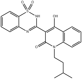 3-(1,1-Dioxo-1,4-dihydrobenzo[1,2,4]thiadiazin-3-yl)-4-hydroxy-1-(3-methylbutyl)-1H-quinolin-2-one Struktur