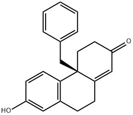 2(3H)-Phenanthrenone, 4,4a,9,10-tetrahydro-7-hydroxy-4a-(phenylmethyl)-, (4aS)- Struktur