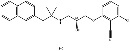 2-Chloro-6-[(2R)-3-[[1,1-dimethyl-2-(2-naphthalenyl)ethyl]amino]-2-hydroxypropoxy]benzonitrile hydrochloride Struktur