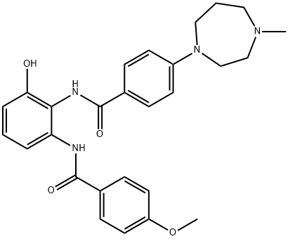 N-[2-Hydroxy-6-(4-methoxybenzamido)phenyl]-4-(4-methyl-1,4-diazepan-1-yl)benzamide Struktur