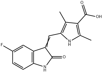 5-(5-Fluoro-2-oxo-1,2-dihydro-indol-3-ylidenemethyl)-2,4-dimethyl-1H-pyrrole-3-carboxylic Acid Struktur