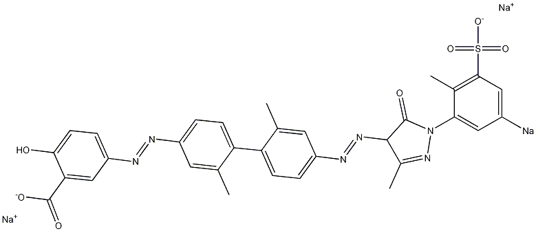 2-Hydroxy-5-[[4'-[[5-oxo-4,5-dihydro-3-methyl-1-(2-methyl-5-sodiosulfophenyl)-1H-pyrazol-4-yl]azo]-2,2'-dimethyl-1,1'-biphenyl-4-yl]azo]benzoic acid sodium salt Struktur