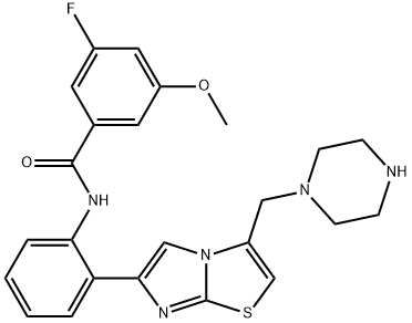 3-fluoro-5-methoxy-N-(2-(3-(piperazin-1-ylmethyl)imidazo[2,1-b]thiazol-6-yl)phenyl)benzamide Struktur