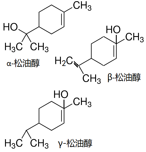 松油醇α，β，γ三種異構(gòu)體的化學結(jié)構(gòu)式