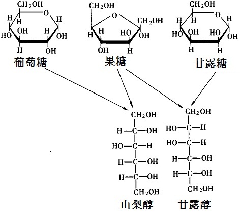 山梨醇、甘露醇及其相應(yīng)單糖的化學(xué)結(jié)構(gòu)式