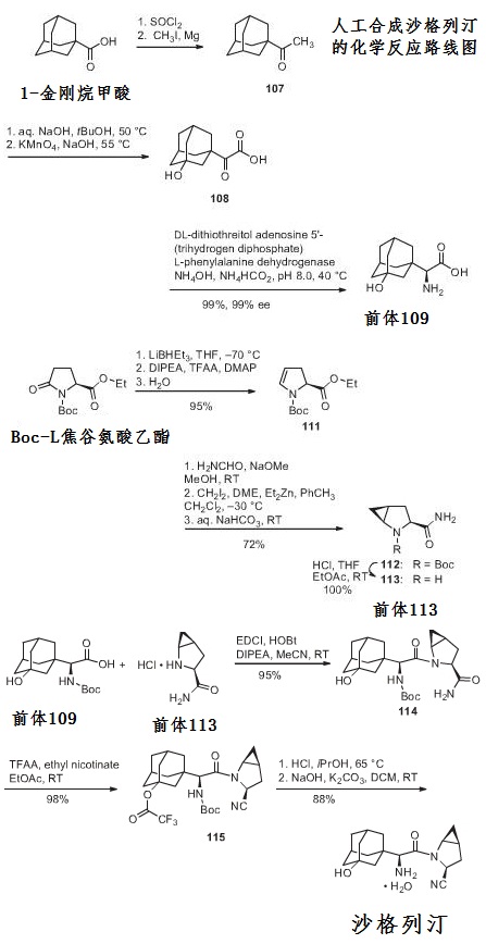 人工合成沙格列汀的化學(xué)反應(yīng)路線
