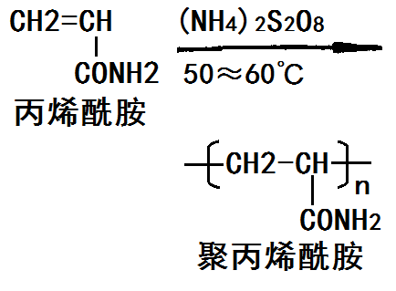 丙烯酰胺單體聚合生成聚丙烯酰胺的化學(xué)反應(yīng)路線圖