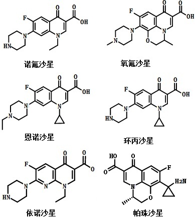 常用氟喹諾酮類藥物的化學(xué)結(jié)構(gòu)