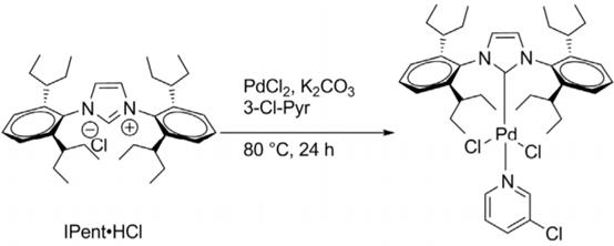 二氯[1,3-雙(2,6-二-3-戊基苯基)咪唑-2-亞基](3-氯吡啶基)合鈀(II)的合成方法
