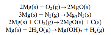 Magnesium reaction with air, oxygen, nitrogen, and hydrogen