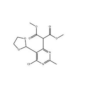 	Propanedioic acid, 2-[6-chloro-5-(1,3-dioxolan-2-yl)-2-methyl-4-pyrimidinyl]-, 1,3-dimethyl ester