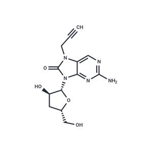 2-Amino-7-propargyl-7,8-dihydro-8-oxo-9-(beta-D-3-deoxy-ribofuranosyl)purine