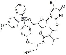 5'-O-(4,4'-DIMETHOXYTRITYL)-5-BROMO-2'-DEOXYURIDINE-3'-(2-CYANOETHYL-N,N-DIISOPROPYL)PHOSPHORAMIDITE Struktur