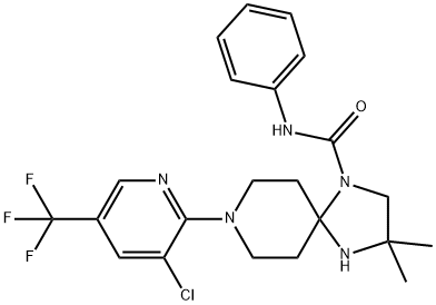 8-[3-CHLORO-5-(TRIFLUOROMETHYL)-2-PYRIDINYL]-3,3-DIMETHYL-N-PHENYL-1,4,8-TRIAZASPIRO[4.5]DECANE-1-CARBOXAMIDE Struktur