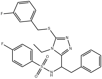 N-(1-(4-ETHYL-5-[(3-FLUOROBENZYL)SULFANYL]-4H-1,2,4-TRIAZOL-3-YL)-2-PHENYLETHYL)-4-FLUOROBENZENESULFONAMIDE Struktur