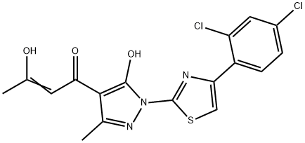 1-(1-[4-(2,4-DICHLOROPHENYL)-1,3-THIAZOL-2-YL]-5-HYDROXY-3-METHYL-1H-PYRAZOL-4-YL)-3-HYDROXY-2-BUTEN-1-ONE Struktur