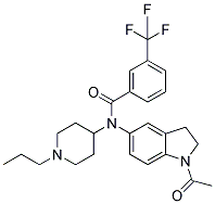 N-(1-ACETYL-2,3-DIHYDRO-(1H)-INDOL-5-YL)-N-(1-PROPYLPIPERIDIN-4-YL)3-(TRIFLUOROMETHYL)BENZAMIDE Struktur