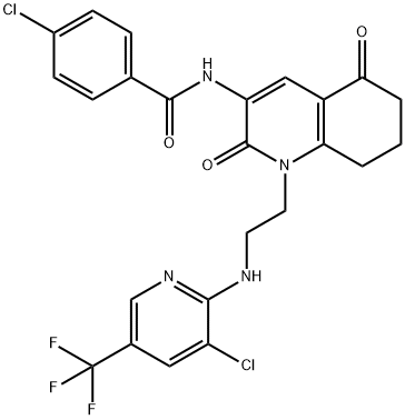 4-CHLORO-N-[1-(2-([3-CHLORO-5-(TRIFLUOROMETHYL)-2-PYRIDINYL]AMINO)ETHYL)-2,5-DIOXO-1,2,5,6,7,8-HEXAHYDRO-3-QUINOLINYL]BENZENECARBOXAMIDE Struktur