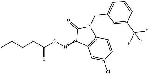 5-CHLORO-3-[(PENTANOYLOXY)IMINO]-1-[3-(TRIFLUOROMETHYL)BENZYL]-1,3-DIHYDRO-2H-INDOL-2-ONE Struktur