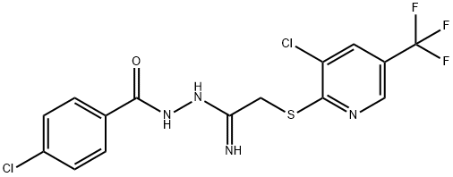 4-CHLORO-N'-(2-([3-CHLORO-5-(TRIFLUOROMETHYL)-2-PYRIDINYL]SULFANYL)ETHANIMIDOYL)BENZENECARBOHYDRAZIDE Struktur