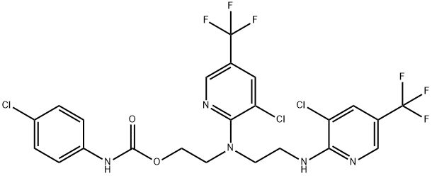 2-[[3-CHLORO-5-(TRIFLUOROMETHYL)-2-PYRIDINYL](2-([3-CHLORO-5-(TRIFLUOROMETHYL)-2-PYRIDINYL]AMINO)ETHYL)AMINO]ETHYL N-(4-CHLOROPHENYL)CARBAMATE Struktur