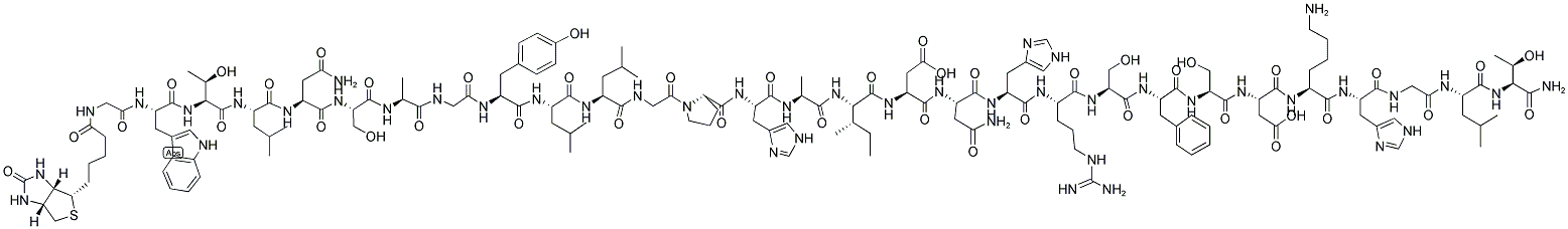 BIOTIN-GLY-TRP-THR-LEU-ASN-SER-ALA-GLY-TYR-LEU-LEU-GLY-PRO-HIS-ALA-ILE-ASP-ASN-HIS-ARG-SER-PHE-SER-ASP-LYS-HIS-GLY-LEU-THR-NH2 Struktur