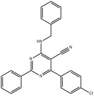 4-(BENZYLAMINO)-6-(4-CHLOROPHENYL)-2-PHENYL-5-PYRIMIDINECARBONITRILE Struktur