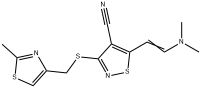 5-[2-(DIMETHYLAMINO)VINYL]-3-([(2-METHYL-1,3-THIAZOL-4-YL)METHYL]SULFANYL)-4-ISOTHIAZOLECARBONITRILE Struktur