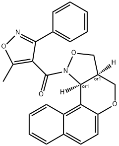 3A,11C-DIHYDRO-3H-BENZO[5,6]CHROMENO[4,3-C]ISOXAZOL-1(4H)-YL(5-METHYL-3-PHENYL-4-ISOXAZOLYL)METHANONE Struktur