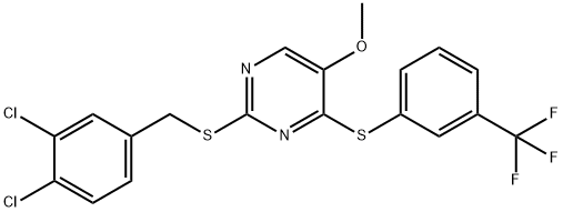 2-[(3,4-DICHLOROBENZYL)SULFANYL]-4-([3-(TRIFLUOROMETHYL)PHENYL]SULFANYL)-5-PYRIMIDINYL METHYL ETHER Struktur