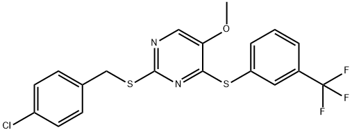 2-[(4-CHLOROBENZYL)SULFANYL]-4-([3-(TRIFLUOROMETHYL)PHENYL]SULFANYL)-5-PYRIMIDINYL METHYL ETHER Struktur