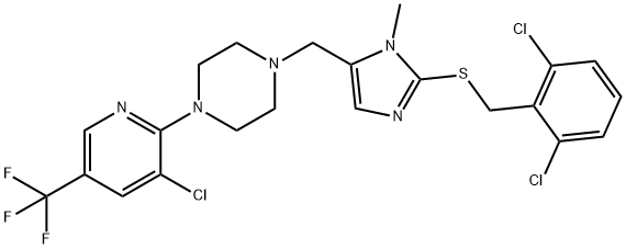 1-[3-CHLORO-5-(TRIFLUOROMETHYL)-2-PYRIDINYL]-4-((2-[(2,6-DICHLOROBENZYL)SULFANYL]-1-METHYL-1H-IMIDAZOL-5-YL)METHYL)PIPERAZINE Struktur