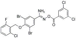 O1-(3,5-DICHLOROBENZOYL)-3,5-DIBROMO-4-[(2-CHLORO-6-FLUOROBENZYL)OXY]BENZENE-1-CARBOHYDROXIMAMIDE Struktur