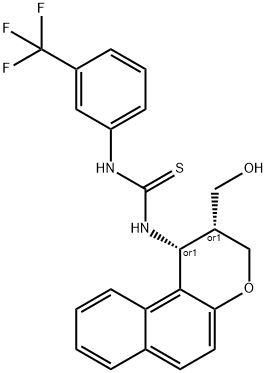 N-[2-(HYDROXYMETHYL)-2,3-DIHYDRO-1H-BENZO[F]CHROMEN-1-YL]-N'-[3-(TRIFLUOROMETHYL)PHENYL]THIOUREA Struktur