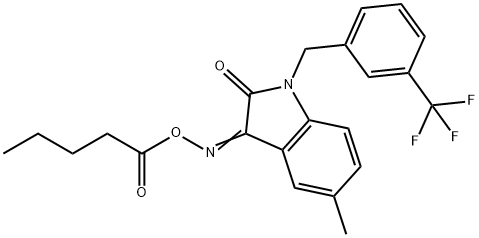 5-METHYL-3-[(PENTANOYLOXY)IMINO]-1-[3-(TRIFLUOROMETHYL)BENZYL]-1,3-DIHYDRO-2H-INDOL-2-ONE Struktur